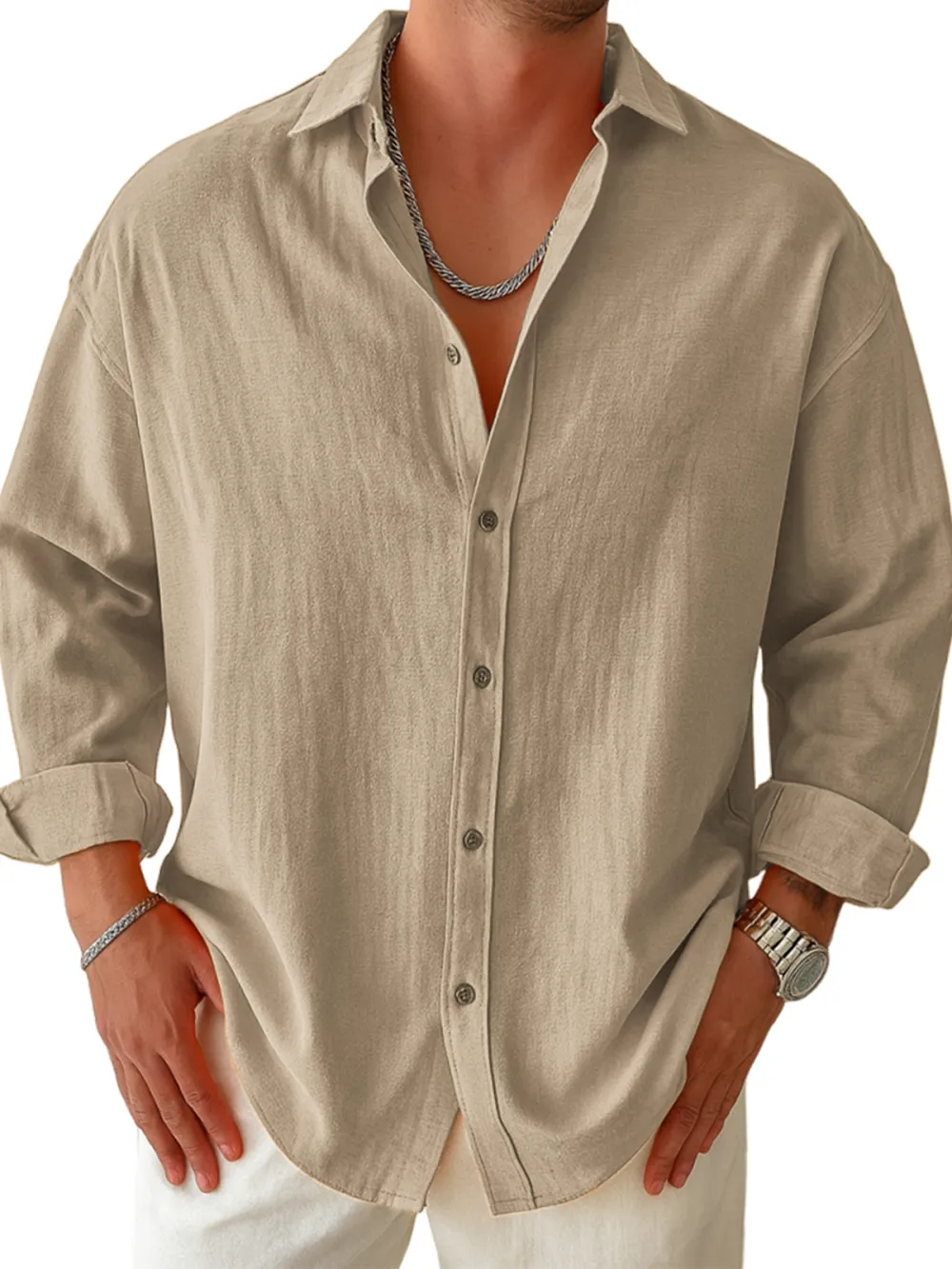 Structured Long Sleeve Pleated Front Shirt