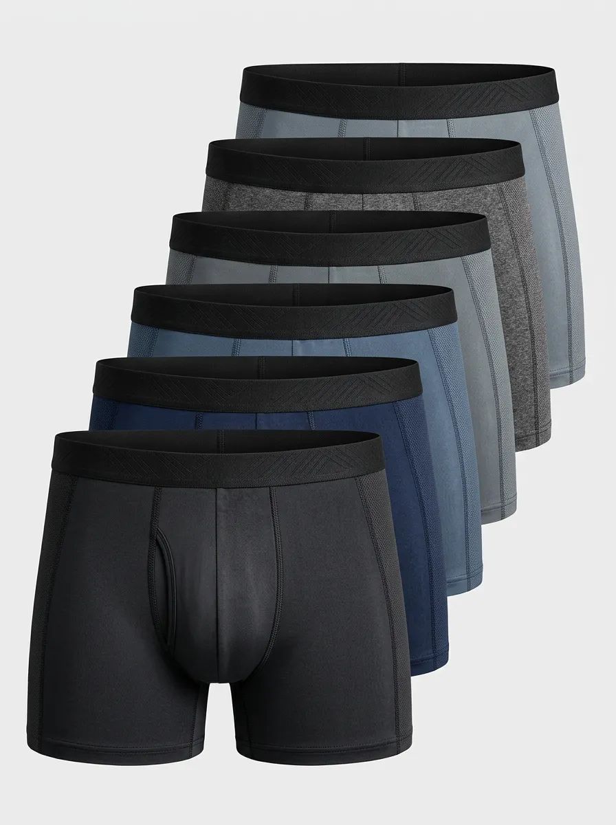 Men's Solid Basic Breathable Breathable Mesh 6-Pack Boxer Briefs