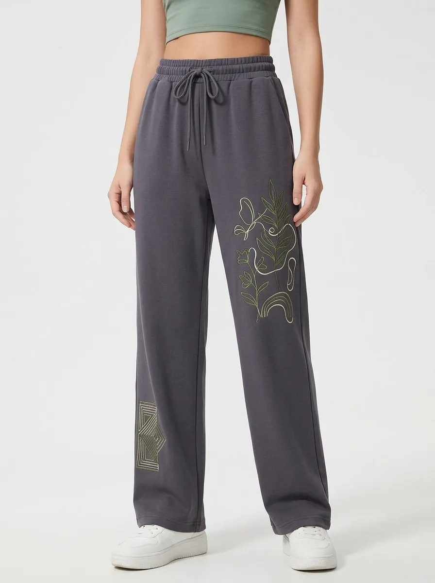 Women's Abstract Botanical Line Art Graphic Sweatpants