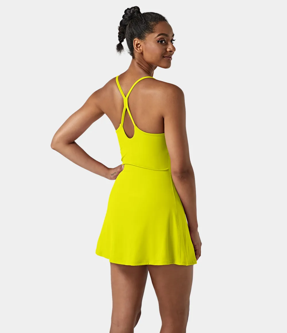 Softlyzero Airy Backless Cut Out 2-in-1 Pocket Cool Touch Mini Activity Dress