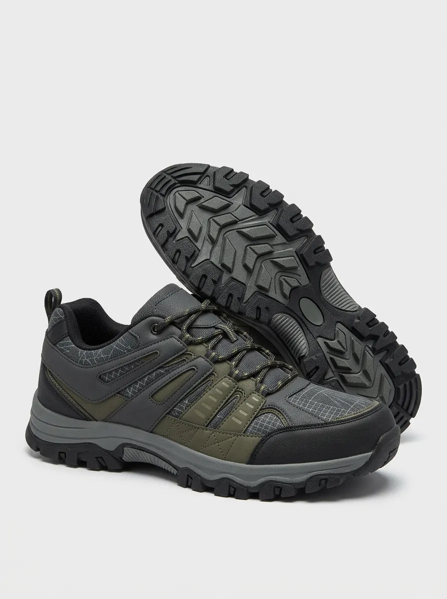 Men's Outdoor Hiking Tactical Grid Pattern Print Shoes