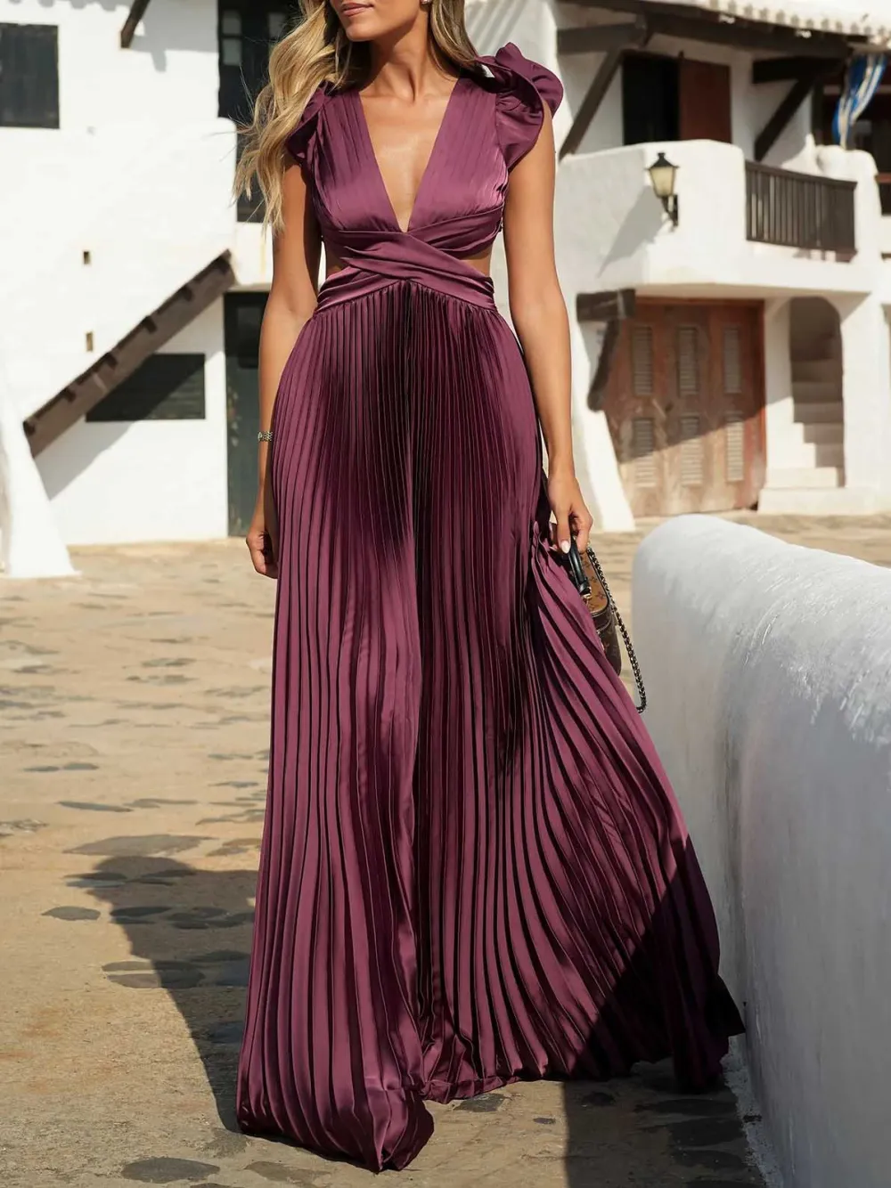 V Neck Open Back Maxi Dress