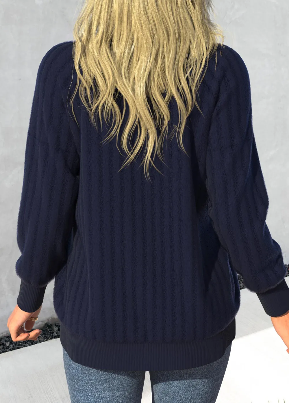 Blue Button Long Sleeve Round Neck Coat