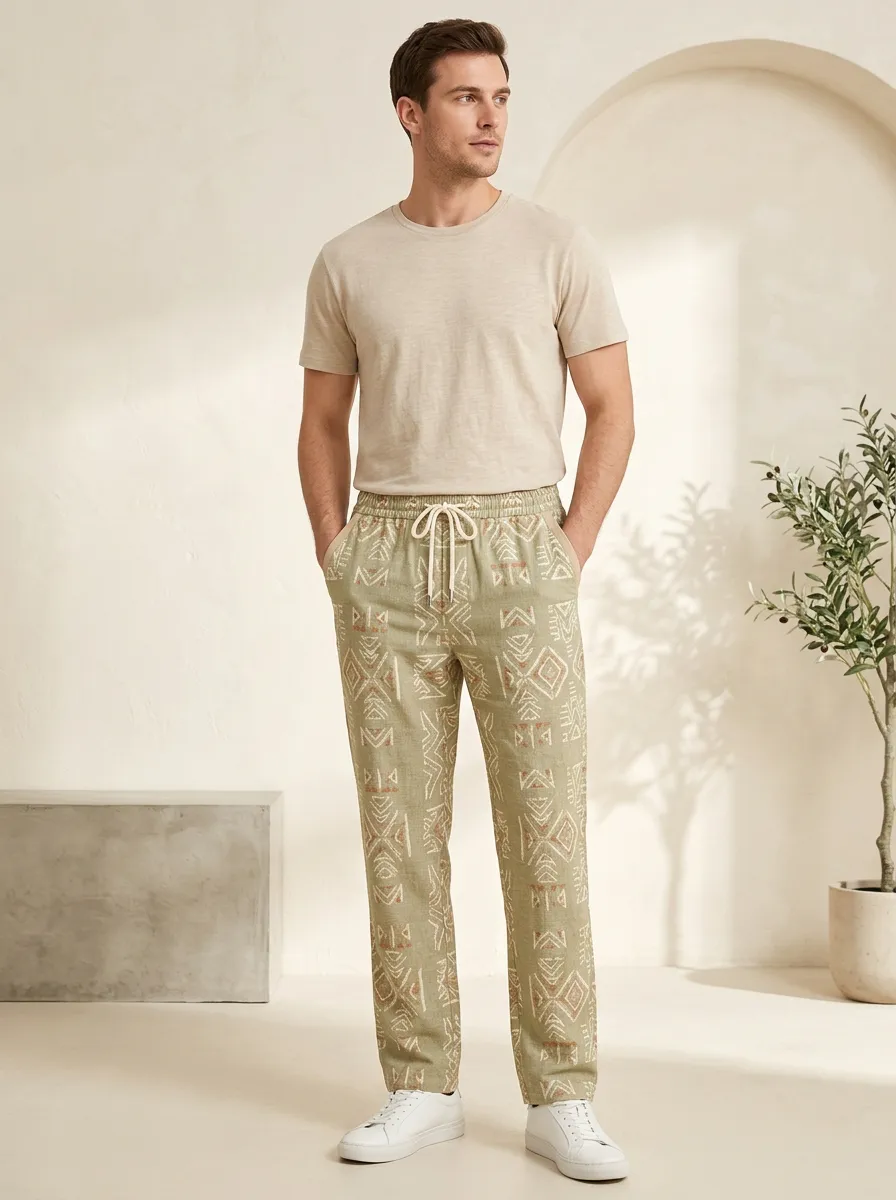 Easygoing Graphic Print Geometric Print Check Print Men's Printed Casual Pants