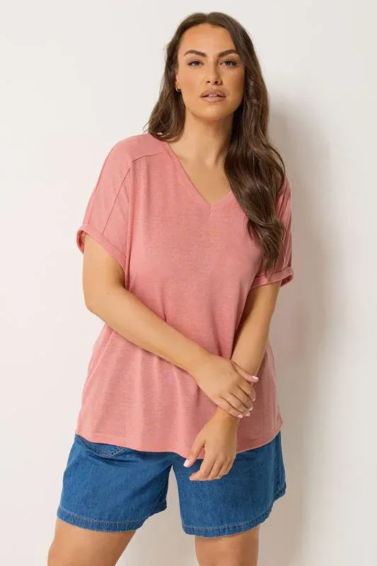 Pink Premium Linen Look T-Shirt