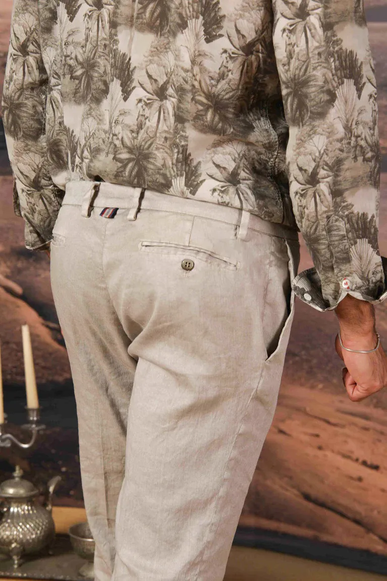 Men's Beige Cotton Casual Twill Regular Fit Trousers