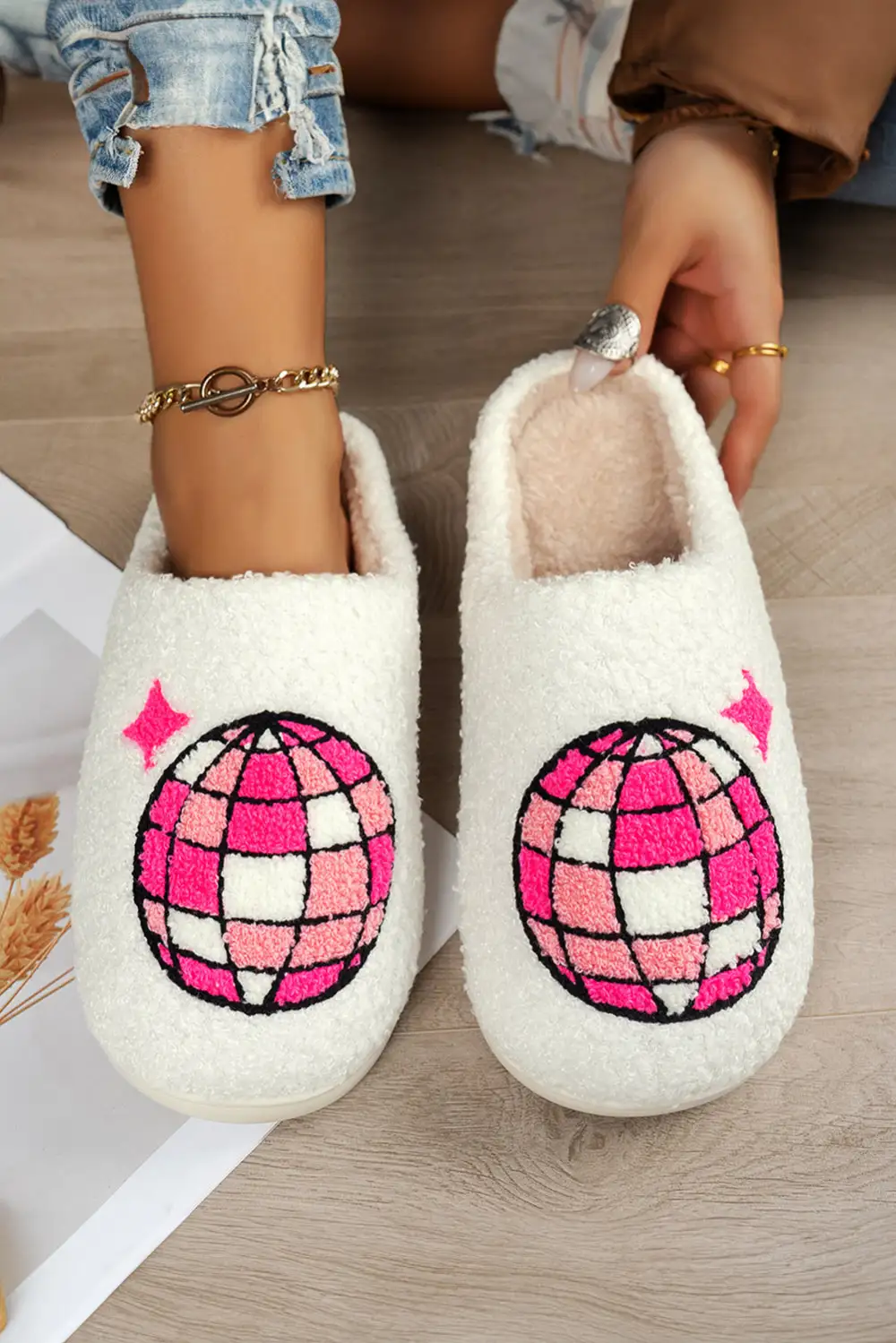 Disco Ball Plush House Slippers