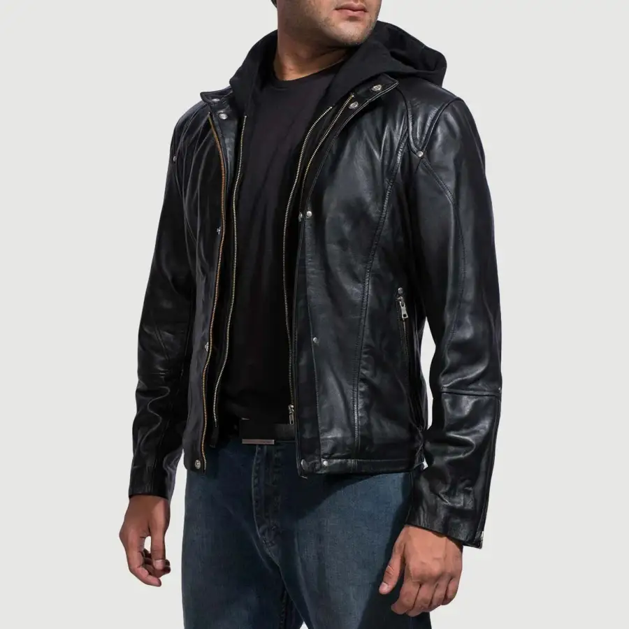 Men's Hooded Leather Jacket