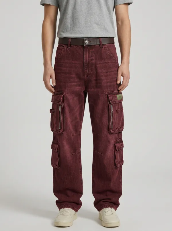 Men's Washed Charcoal Multi-Pocket Cargo Cargo Pants