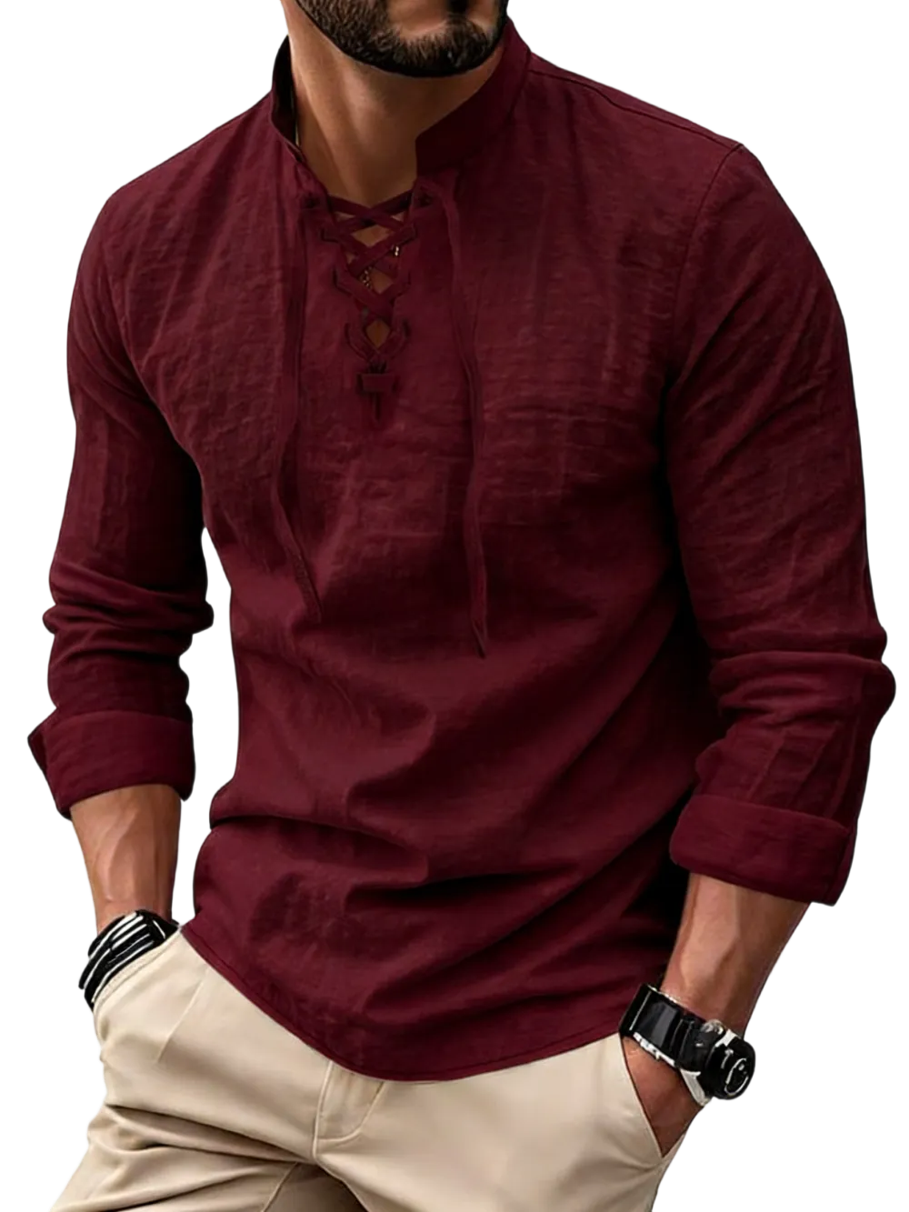 Men's Linen Casual Long Sleeve Polo Shirt, Stylish New Design