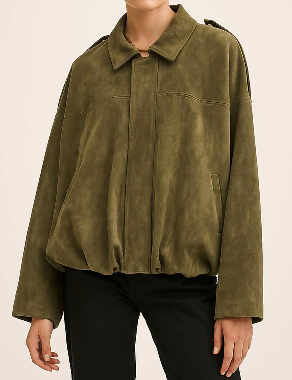 Faux Suede Zip-Up Bomber Jacket