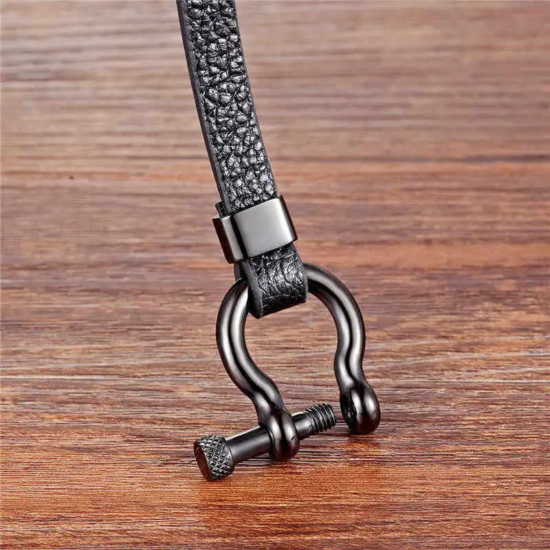 Leather Titanium Steel Shackle Bracelet