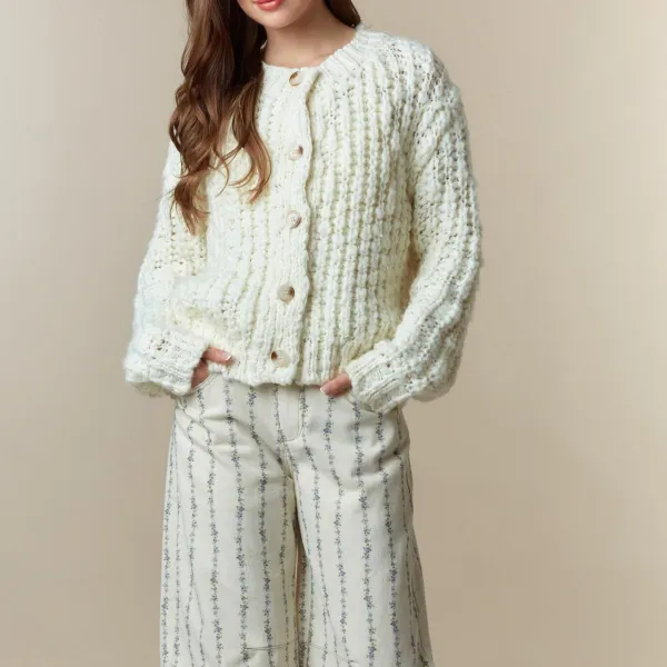 Classic Chunky Knit Button Front Dropped Shoulder Cardigan