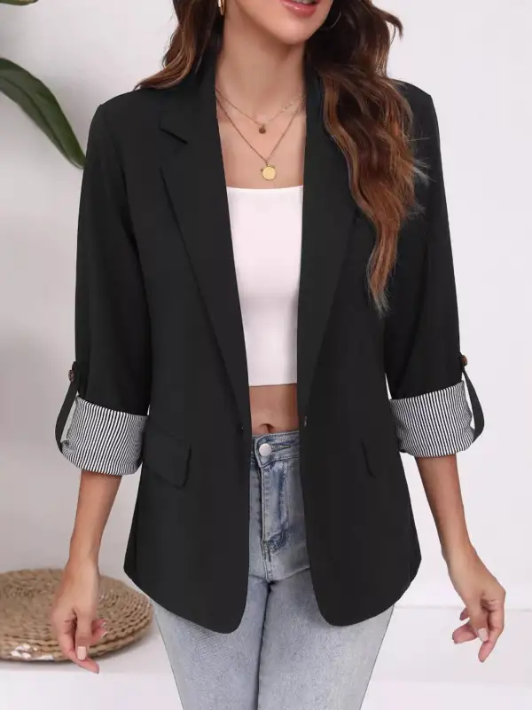 Lapel-Collar Roll-Up-Sleeve Blazer