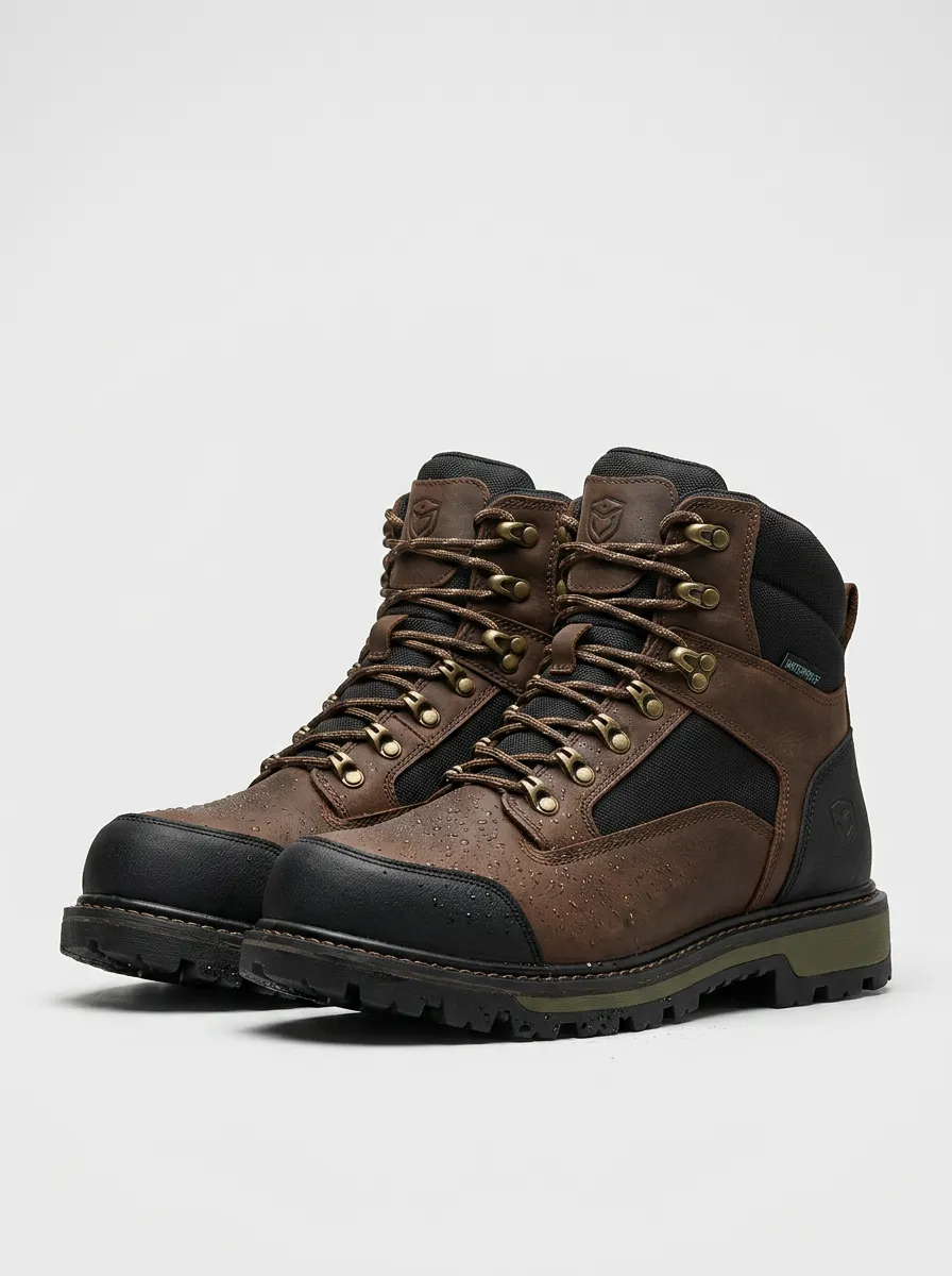 Tactical-Inspired Outdoor Leather-Look Men's Waterproof Work Boots