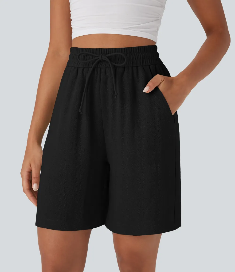 2026🔥High Waisted Drawstring Casual Linen-Feel Shorts with Pockets