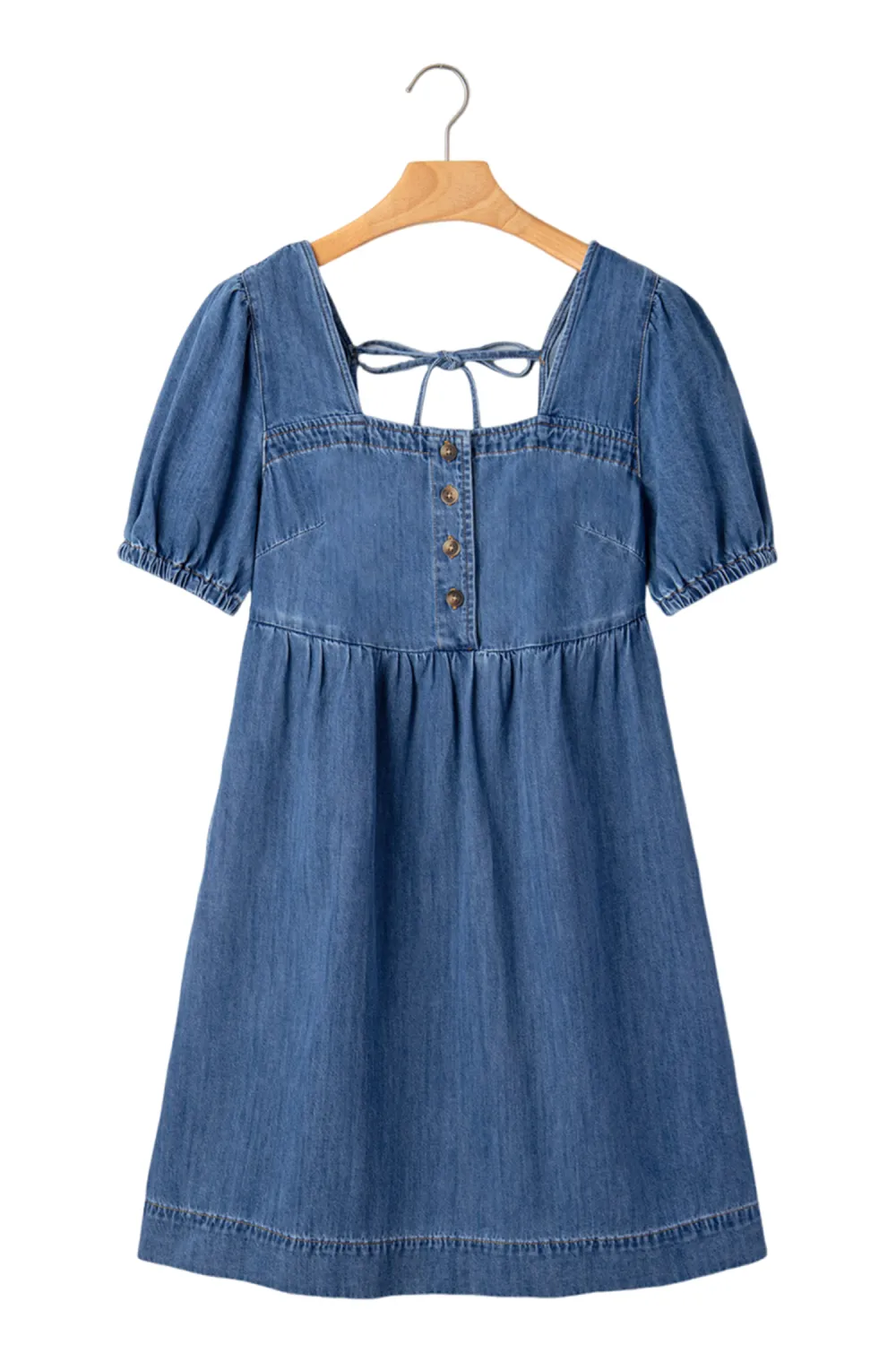Deep Blue Square Neck Denim Dress