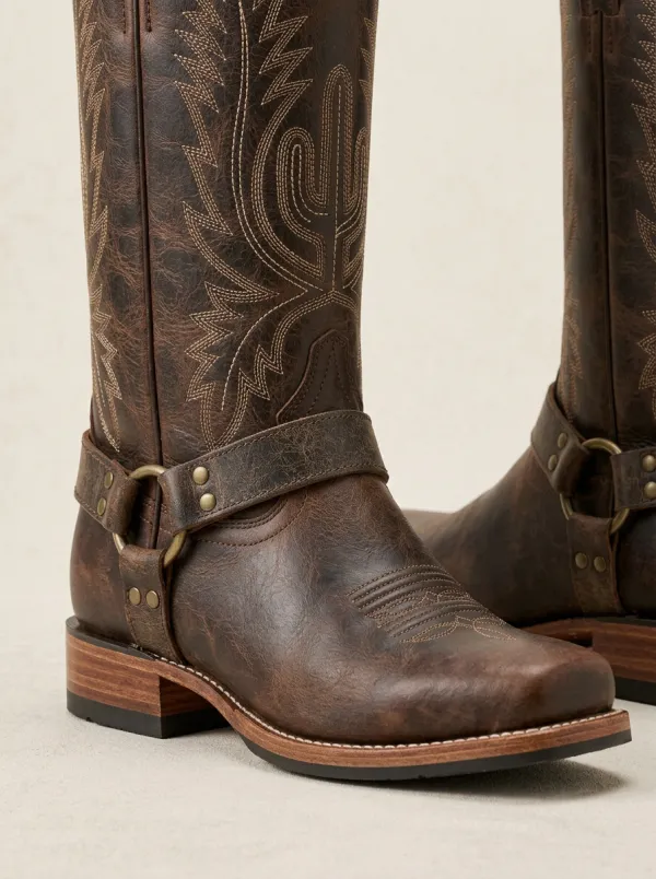 Men's Western Cowboy Cactus Embroidered Leather Boots