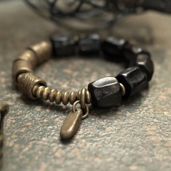 Natural Vintage Ebony Wood Copper Beads Bracelet