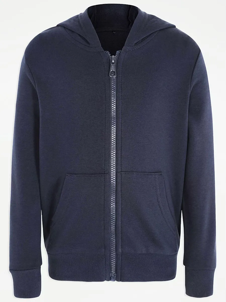 Navy Zip Through School Hoody
