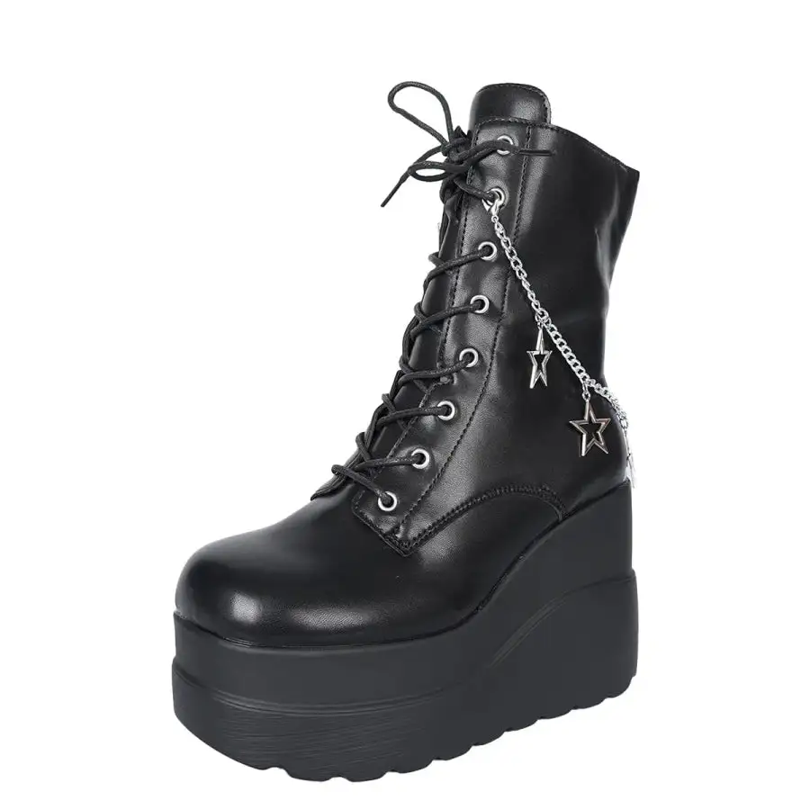 Classic Lace Up Platform Wedge Boots