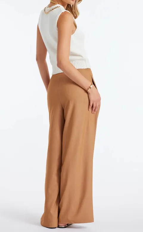 Camel Brown Flowy Wide Leg Trousers