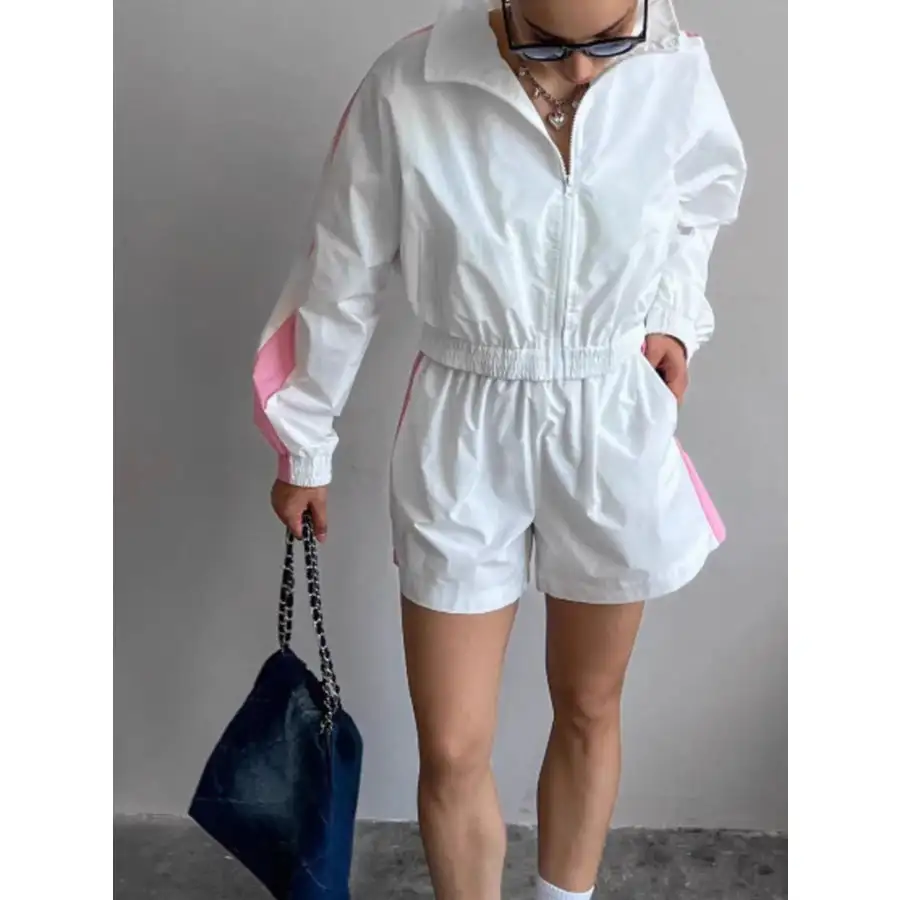 Zip Up Long Sleeve Jacket and Shorts Set