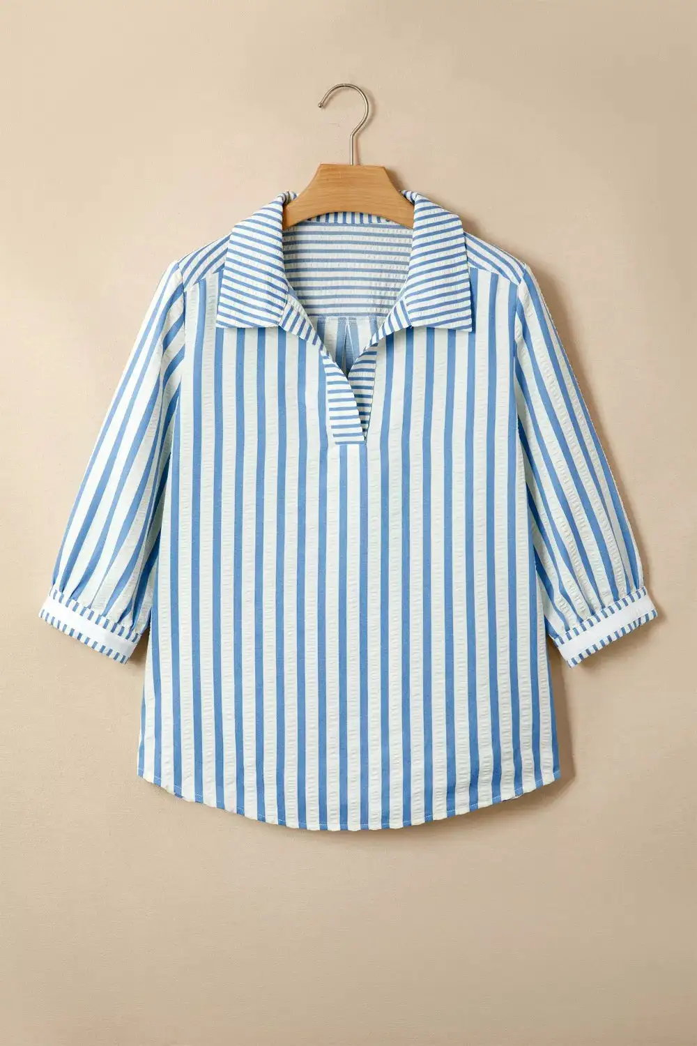 Stripe Sleeve Collared Neck Blouse