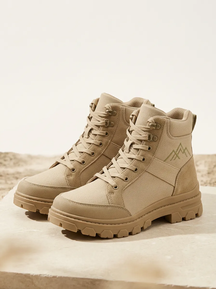 Terrain Mountain-Motif Canvas Hiking Boots