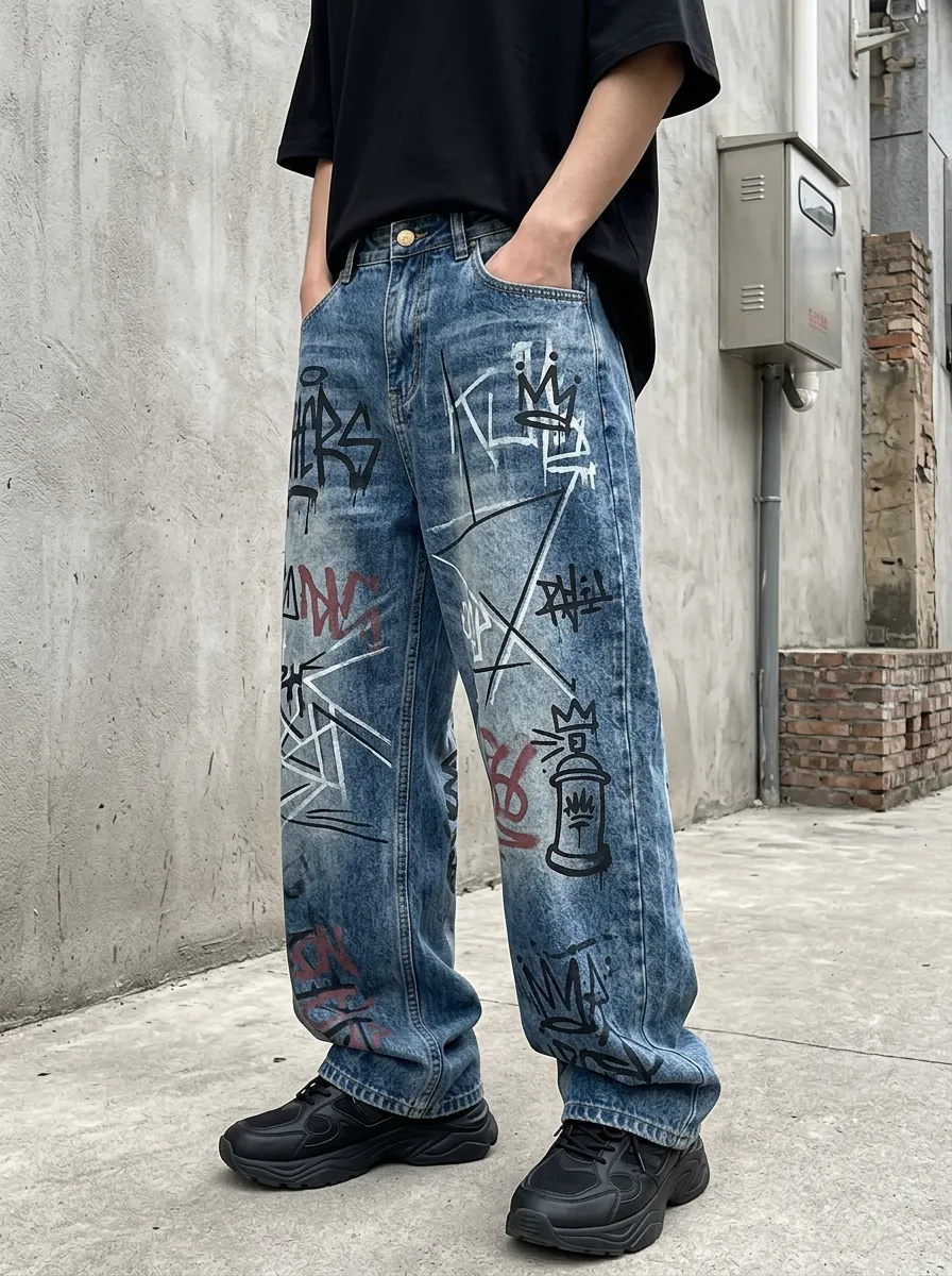 Unisex Creative Streetwear Graffiti Jeans