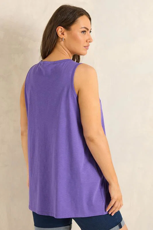 Purple Cotton Henley Vest Top detail 2