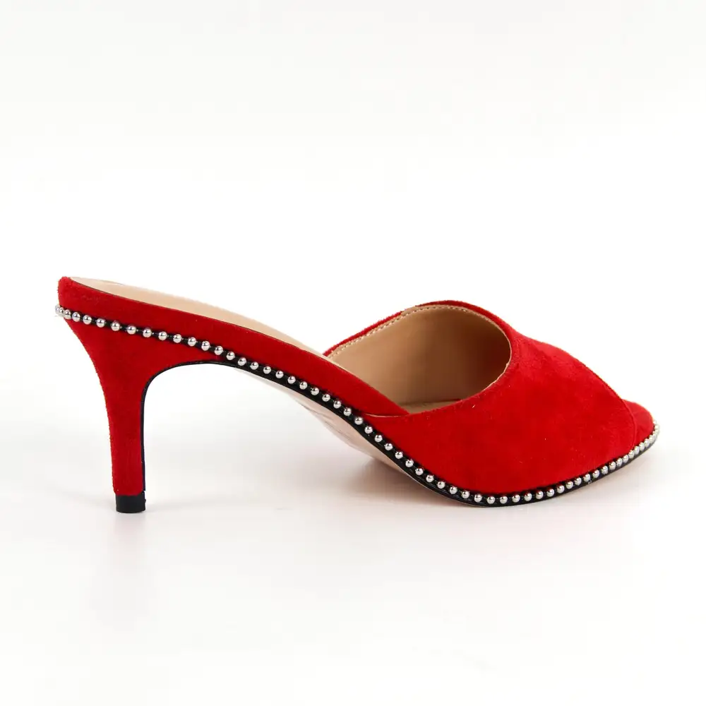 Round Toe Rivet Suede Stiletto Mule Sandals
