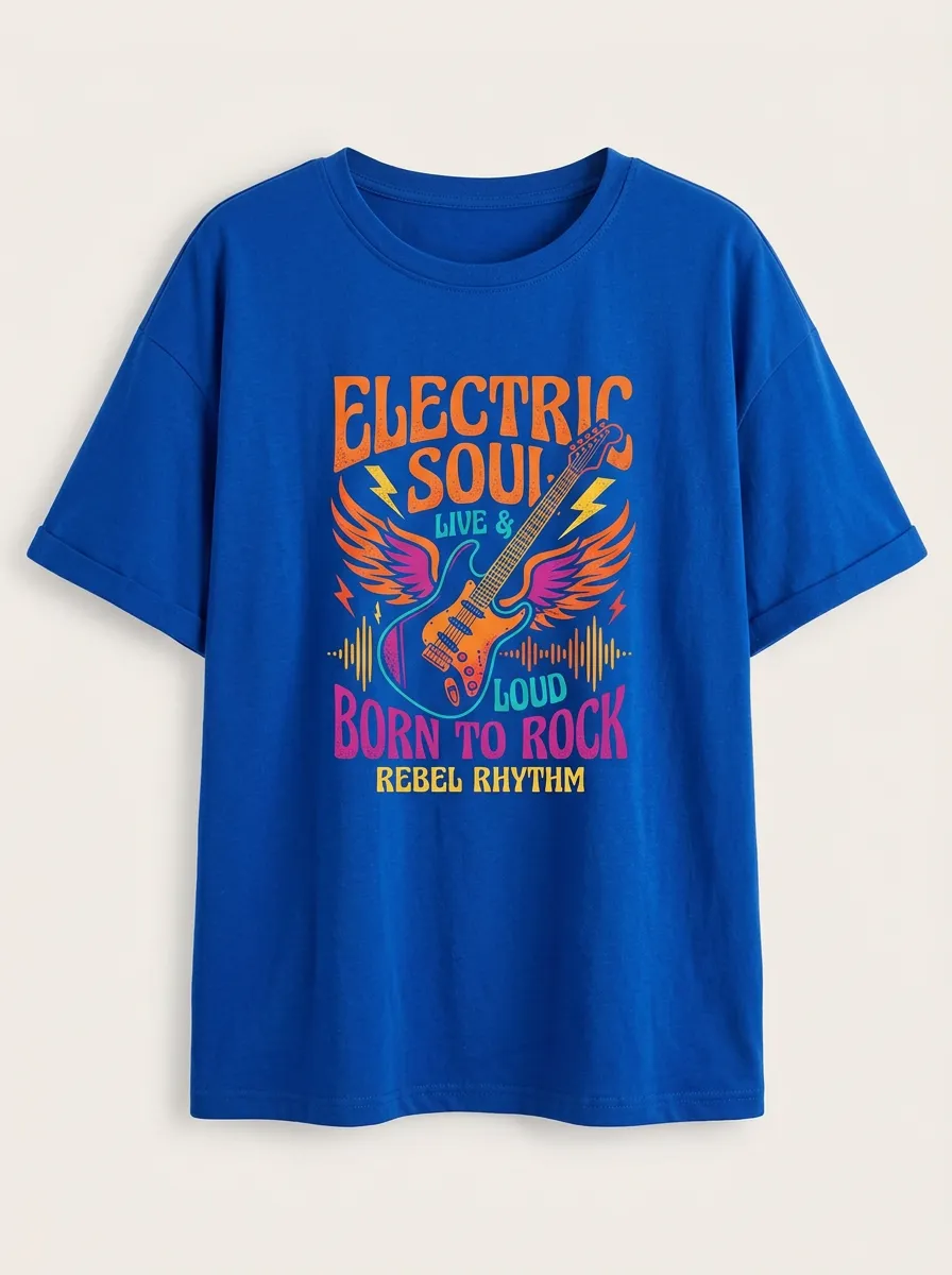 Unisex Rock Music Electric Guitar Winged Printed T-shirt