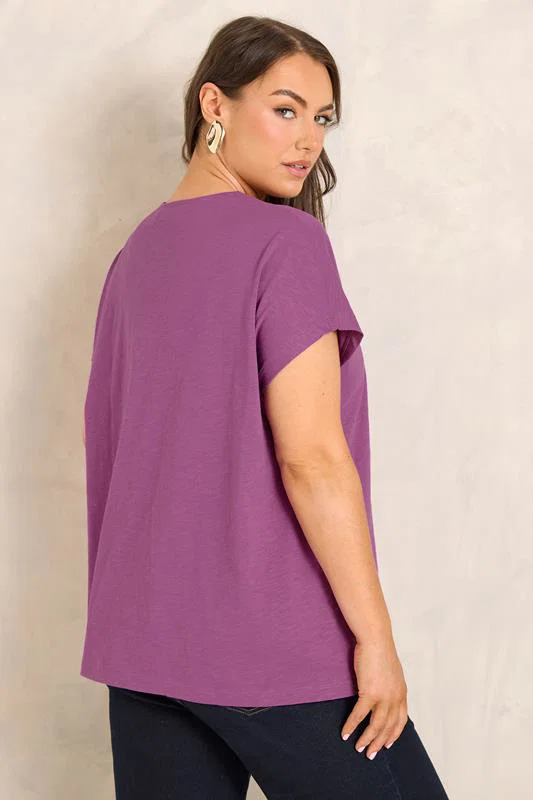 Magenta Pink Cotton Crochet Trim Tee detail 2