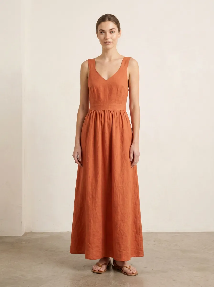 Women's Casual Linen Maxi Backless Dress