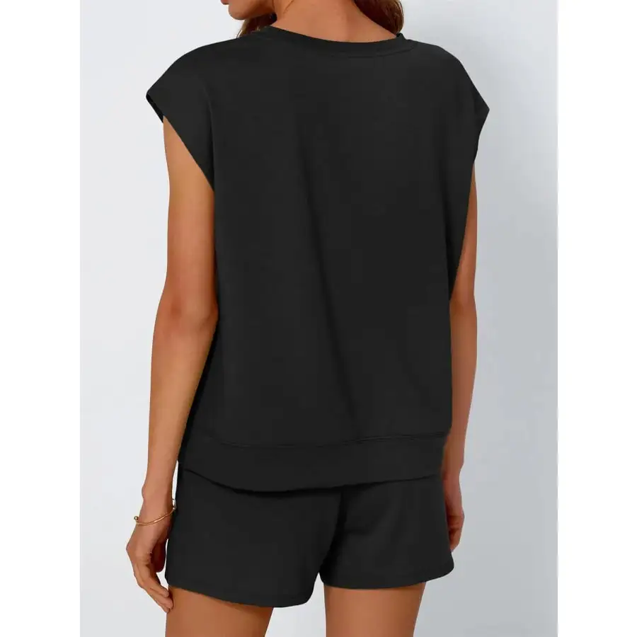 Relaxed Round Neck Cap Sleeve Top and Shorts Set