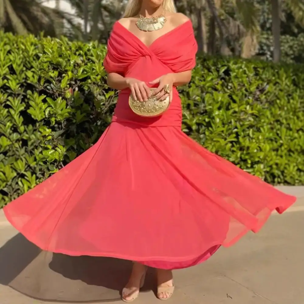 Women's V-Neck Chiffon Cape Bridal Dress