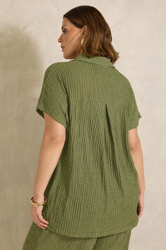 Khaki Green Crinkle Short Sleeve Top detail 3