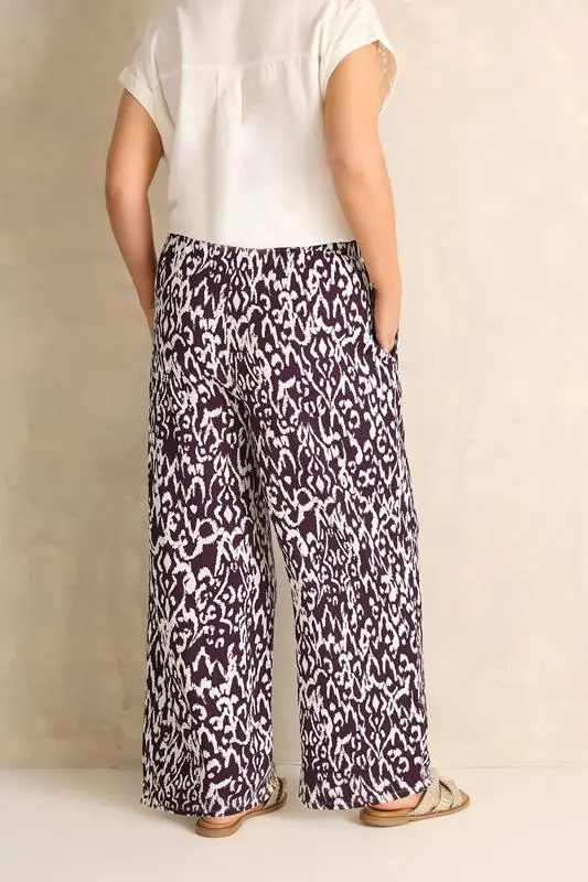 Berry Red Ikat Print Shirred Waist Trousers