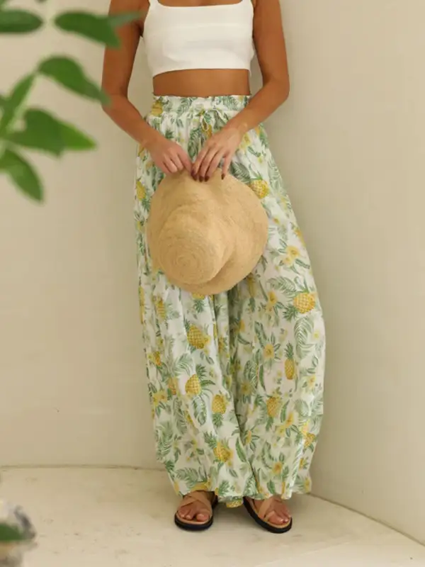 Printed Wide Leg Detail Pants