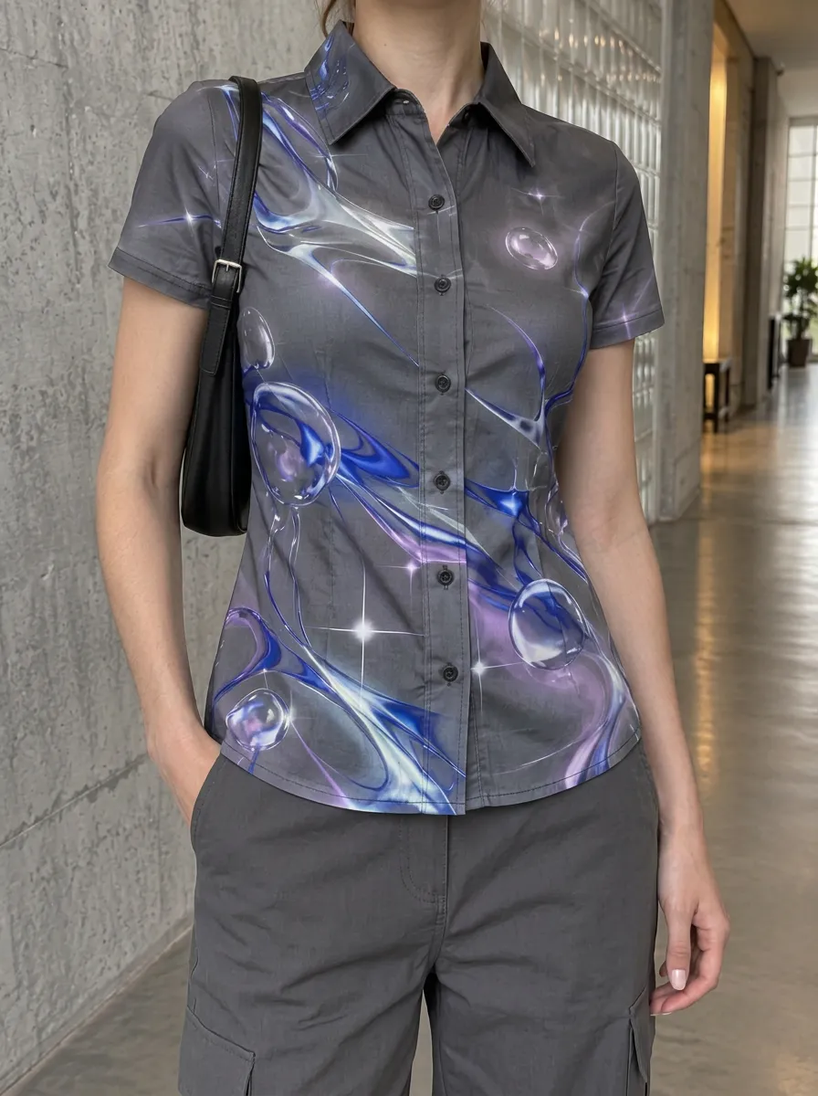 Women's Y2K Aesthetic Bubble Star Printed Shirt
