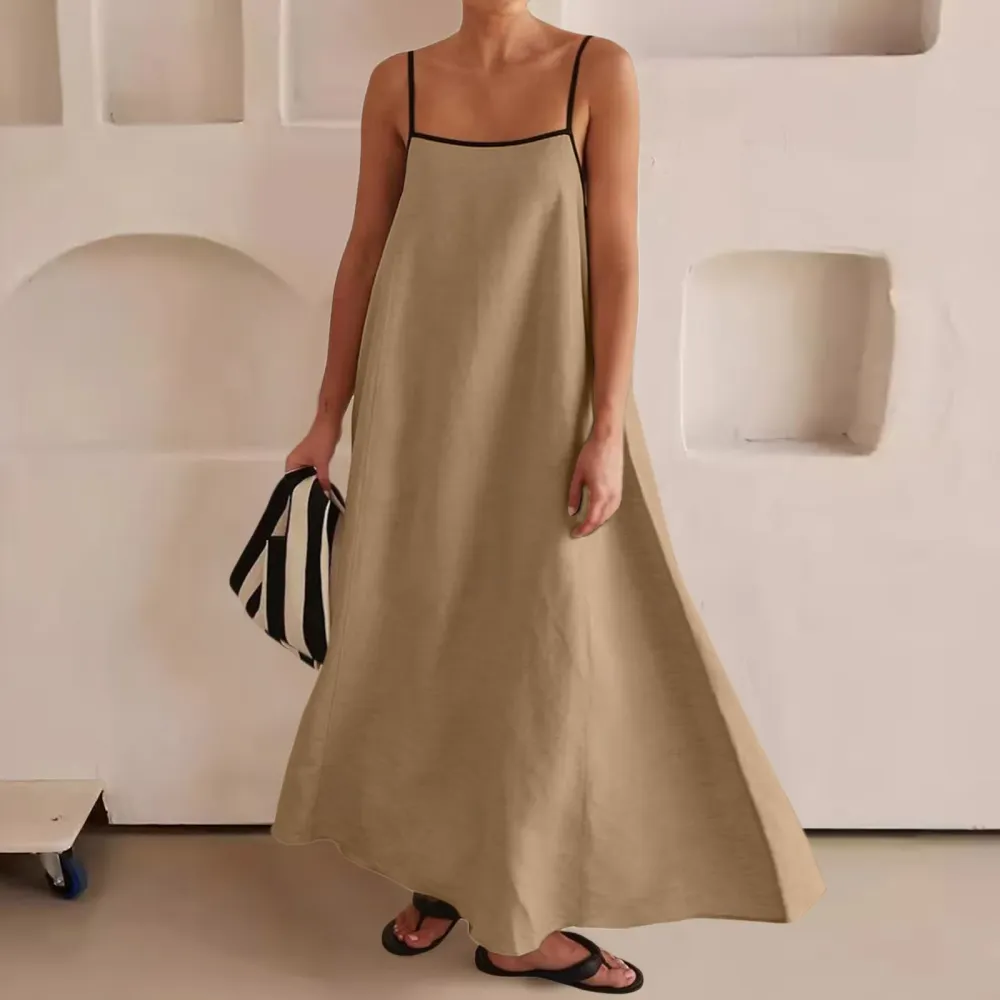 Sleeveless Linen Blend Cotton Blend Maxi Soft Drape Dress