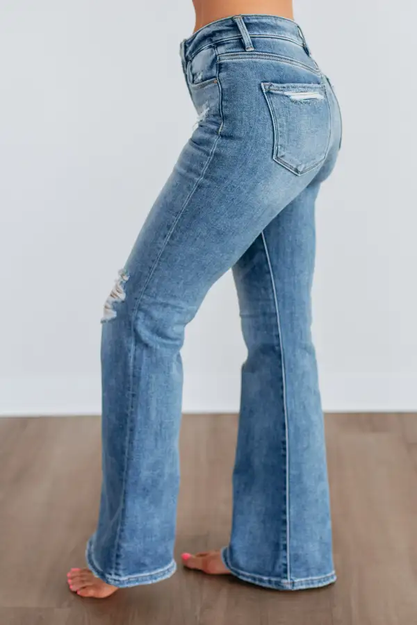 Women's Mid Rise Flared Leg Tummy Control Jeans