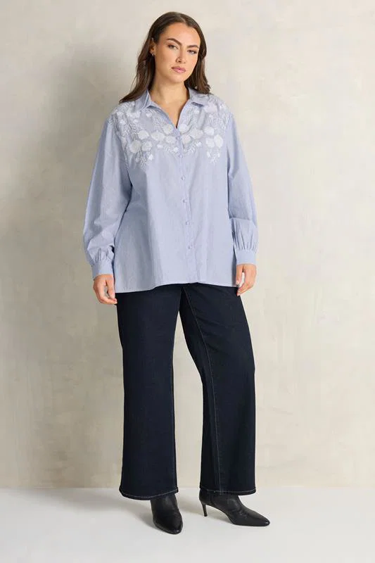 Blue Floral Embroidered Stripe Shirt detail 1