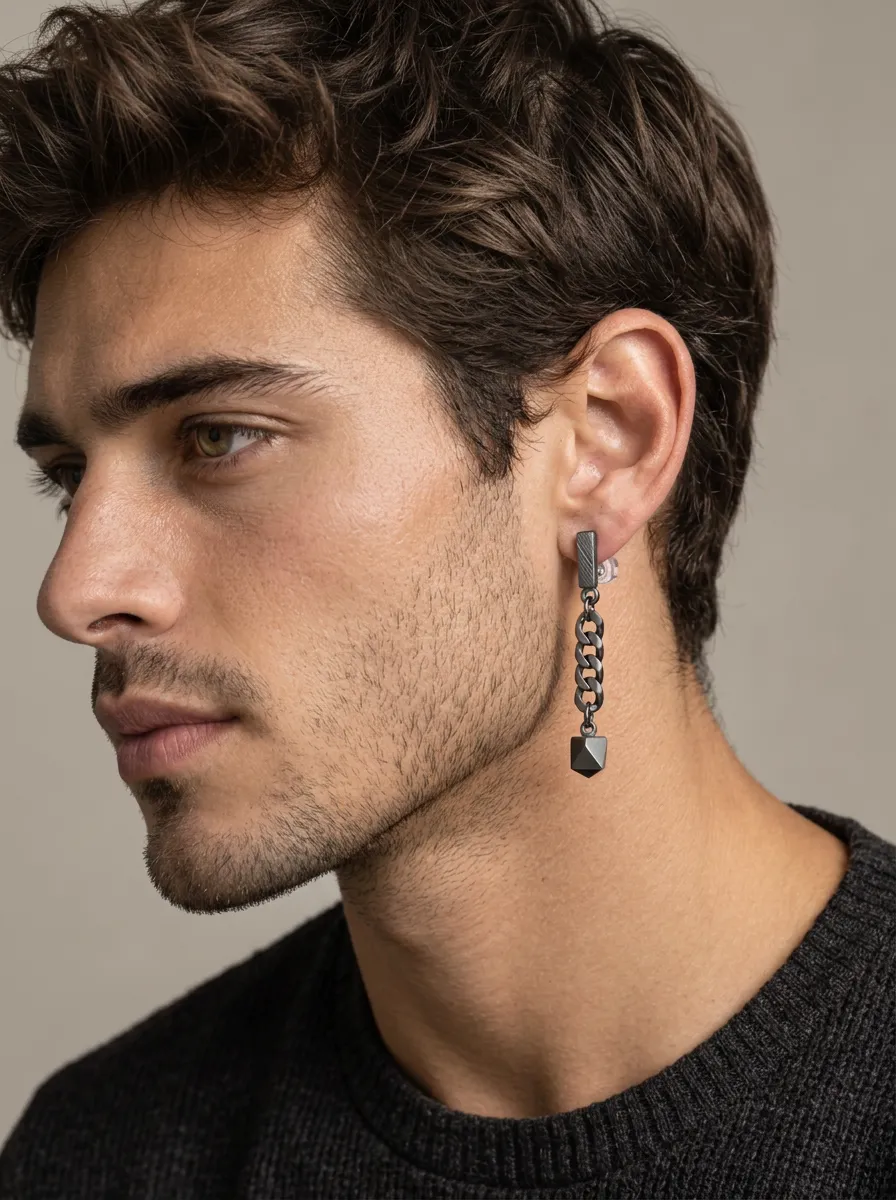 Men's Gothic Punk Metal Chain Stud Dangle Earring