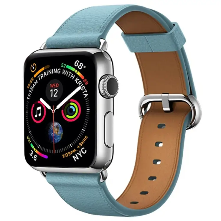 Classic Button Leather Wrist Strap Watch Band for Watch Series 3 & 2 & 1 38 mm - Light Blue