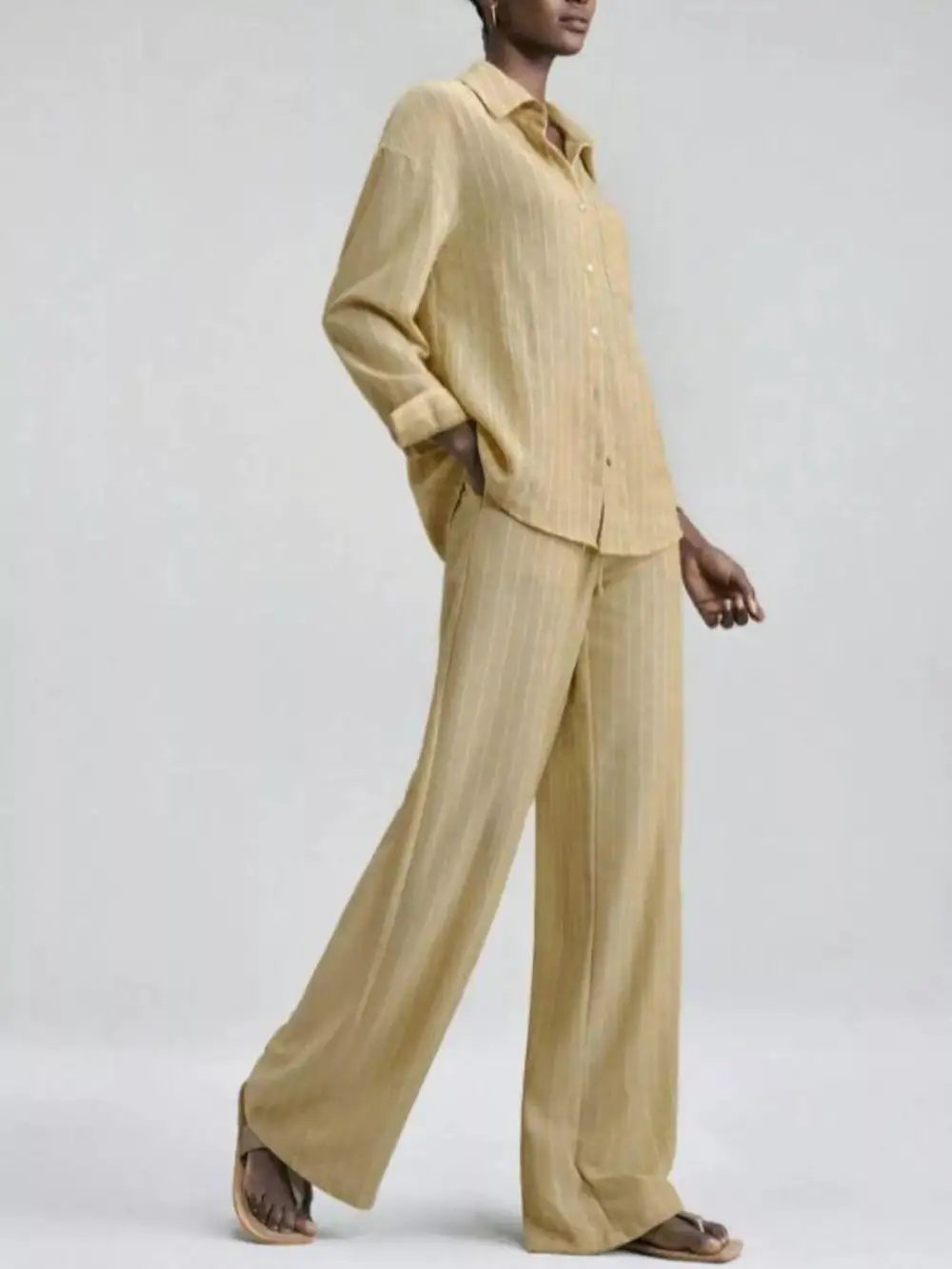 Striped Button Up Shirt and Pants Set