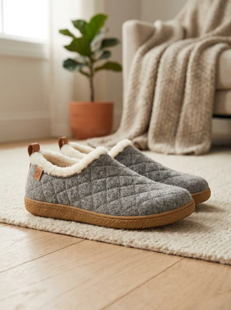 Everyday Quilted Fleece Lined Style Unisex Warm Wool Shoes