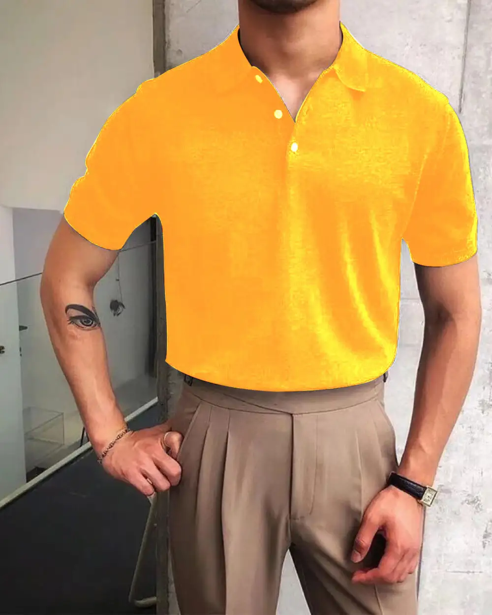 Button Placket Fine Knit Polo Shirt