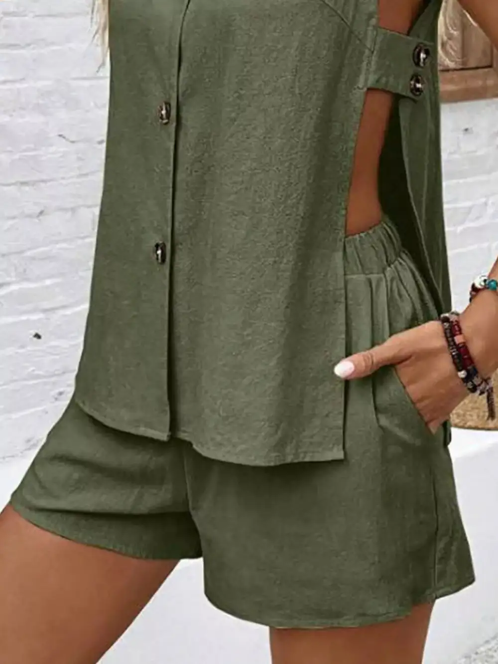 Sleeveless Button Down Top and Shorts Set